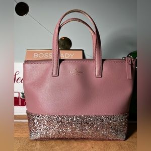 Kate Spade Pink Peony Glitter Satchel Small Tote Purse